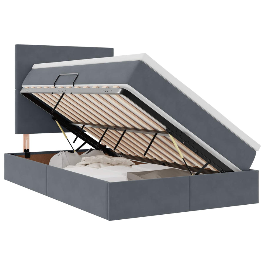 Opbergbed met LED met matras Donkergrijs 120 x 200 cm Fluweel