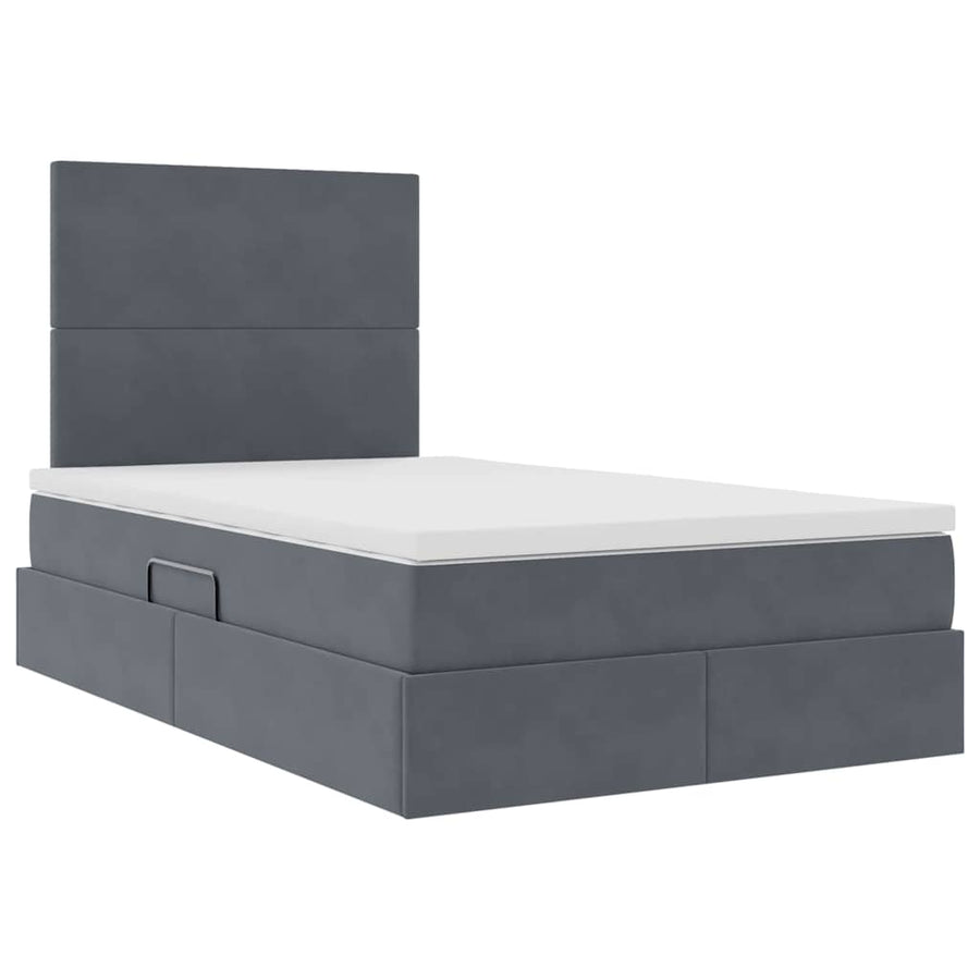 Opbergbed met LED met matras Donkergrijs 120 x 200 cm Fluweel