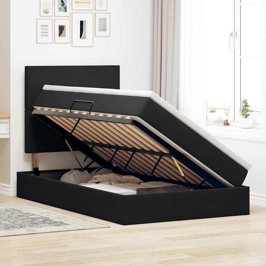 Opbergbed met LED met matras Zwart 120 x 200 cm Fluweel