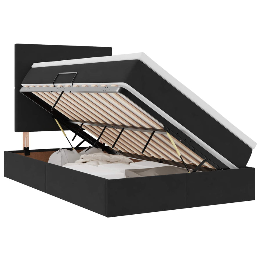 Opbergbed met LED met matras Zwart 120 x 200 cm Fluweel
