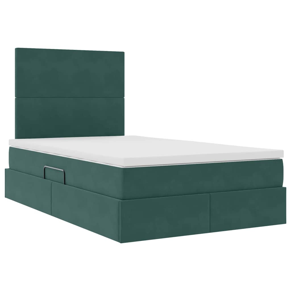 Opbergbed met LED met matras Donkergroen 120 x 200 cm Fluweel