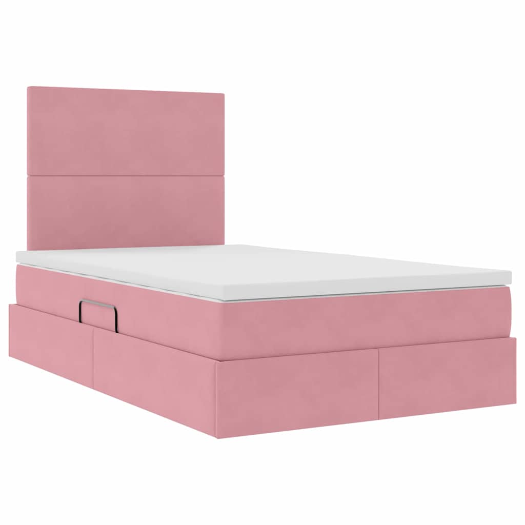 Opbergbed met LED met matras Roze 120 x 200 cm Fluweel