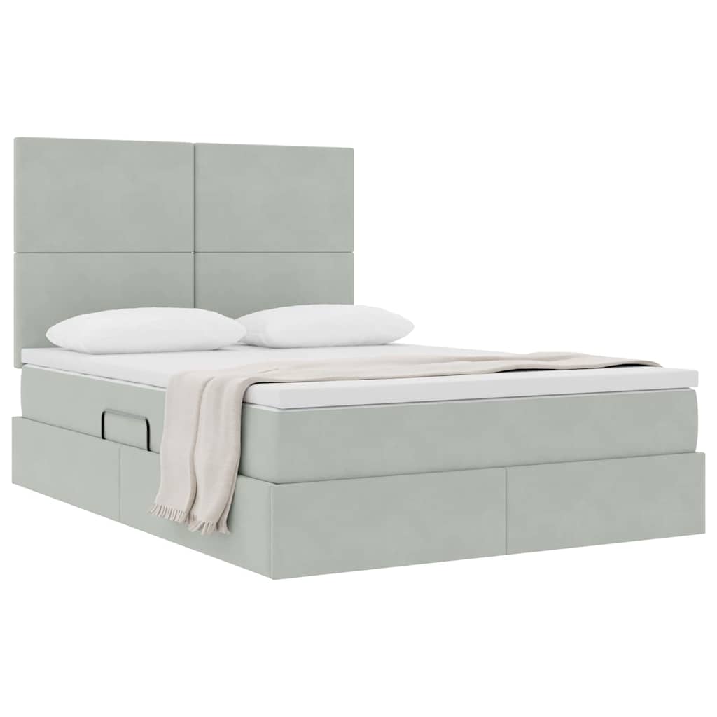 Opbergbed met LED met matras Lichtgrijs 140 x 190 cm Fluweel