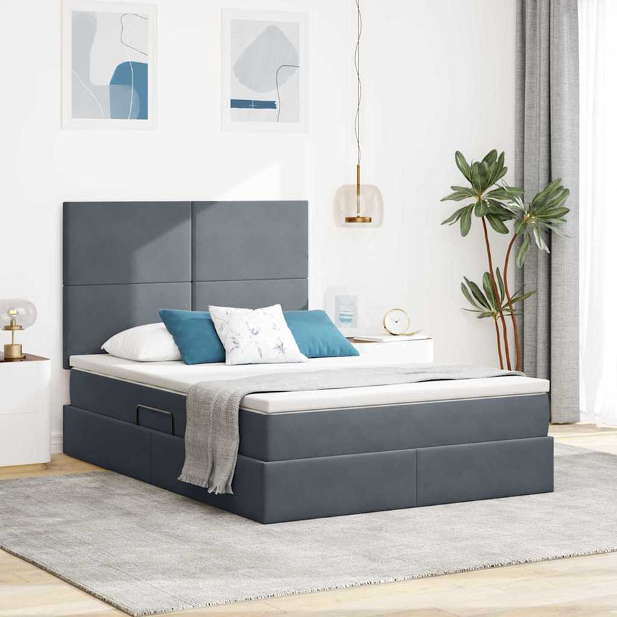 Opbergbed met LED met matras Donkergrijs 140 x 190 cm Fluweel