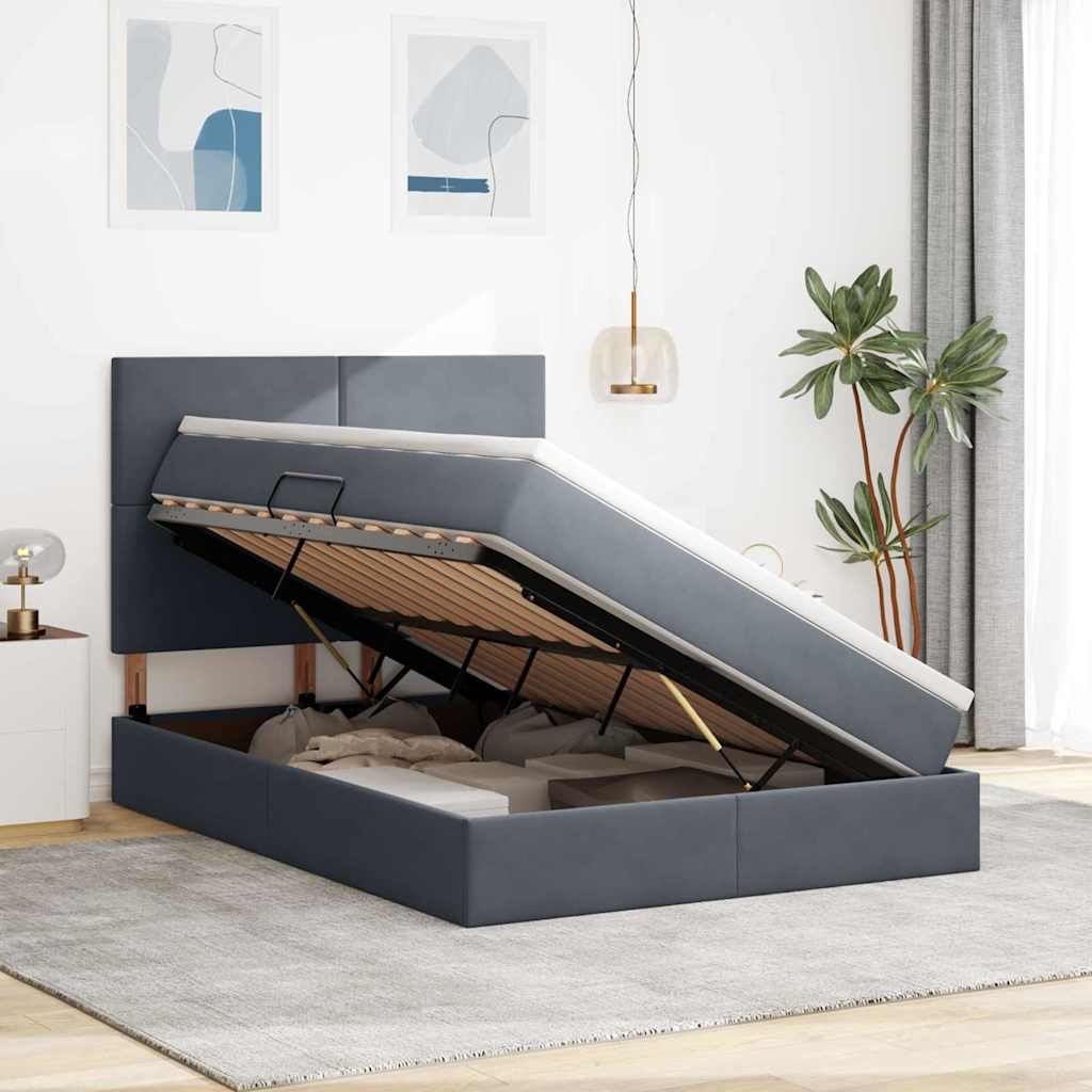 Opbergbed met LED met matras Donkergrijs 140 x 190 cm Fluweel