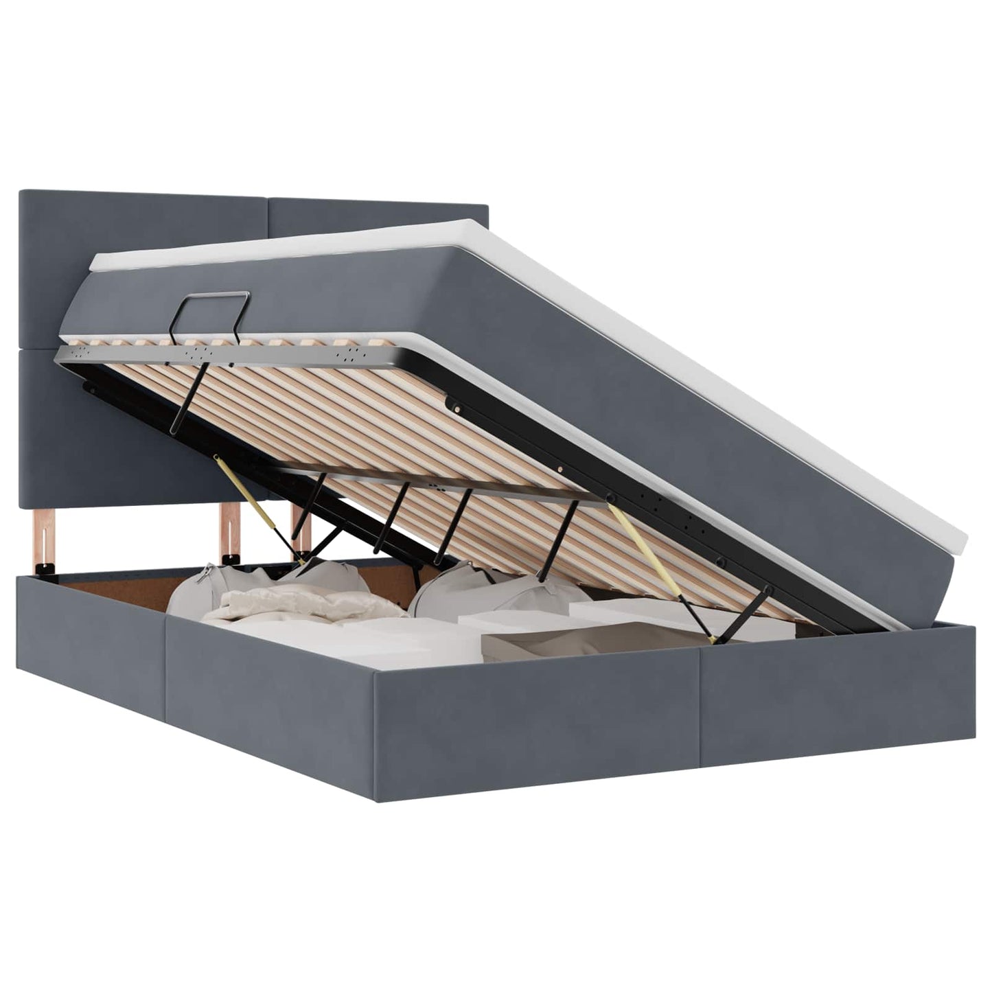 Opbergbed met LED met matras Donkergrijs 140 x 190 cm Fluweel