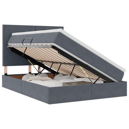 Opbergbed met LED met matras Donkergrijs 140 x 190 cm Fluweel