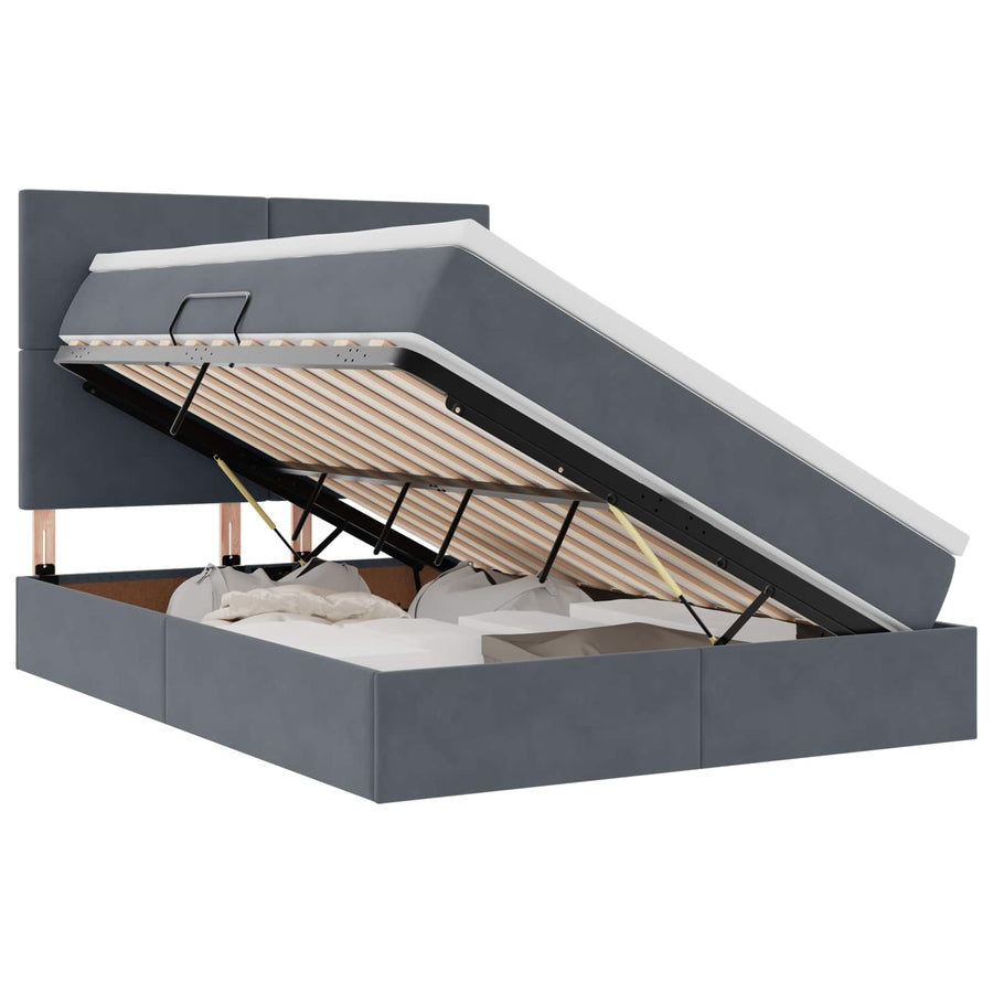 Opbergbed met LED met matras Donkergrijs 140 x 190 cm Fluweel