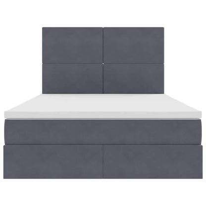 Opbergbed met LED met matras Donkergrijs 140 x 190 cm Fluweel