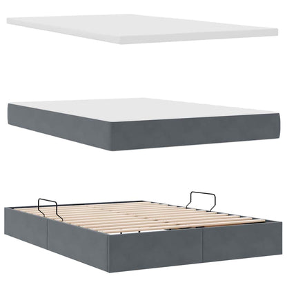 Opbergbed met LED met matras Donkergrijs 140 x 190 cm Fluweel