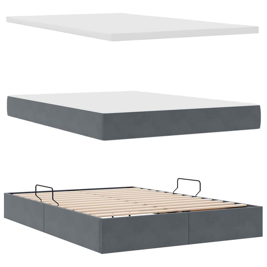 Opbergbed met LED met matras Donkergrijs 140 x 190 cm Fluweel