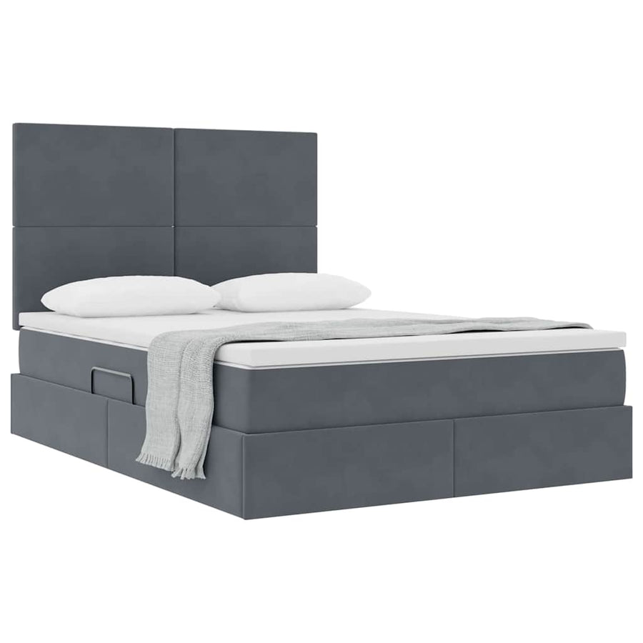 Opbergbed met LED met matras Donkergrijs 140 x 190 cm Fluweel