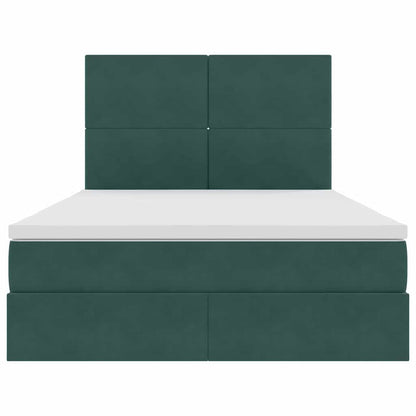 Opbergbed met LED met matras Donkergroen 140 x 190 cm Fluweel