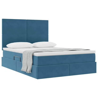 Opbergbed Met Led Met Matras Fluweel Donkerblauw 140 x 190 cm Effen ontwerp