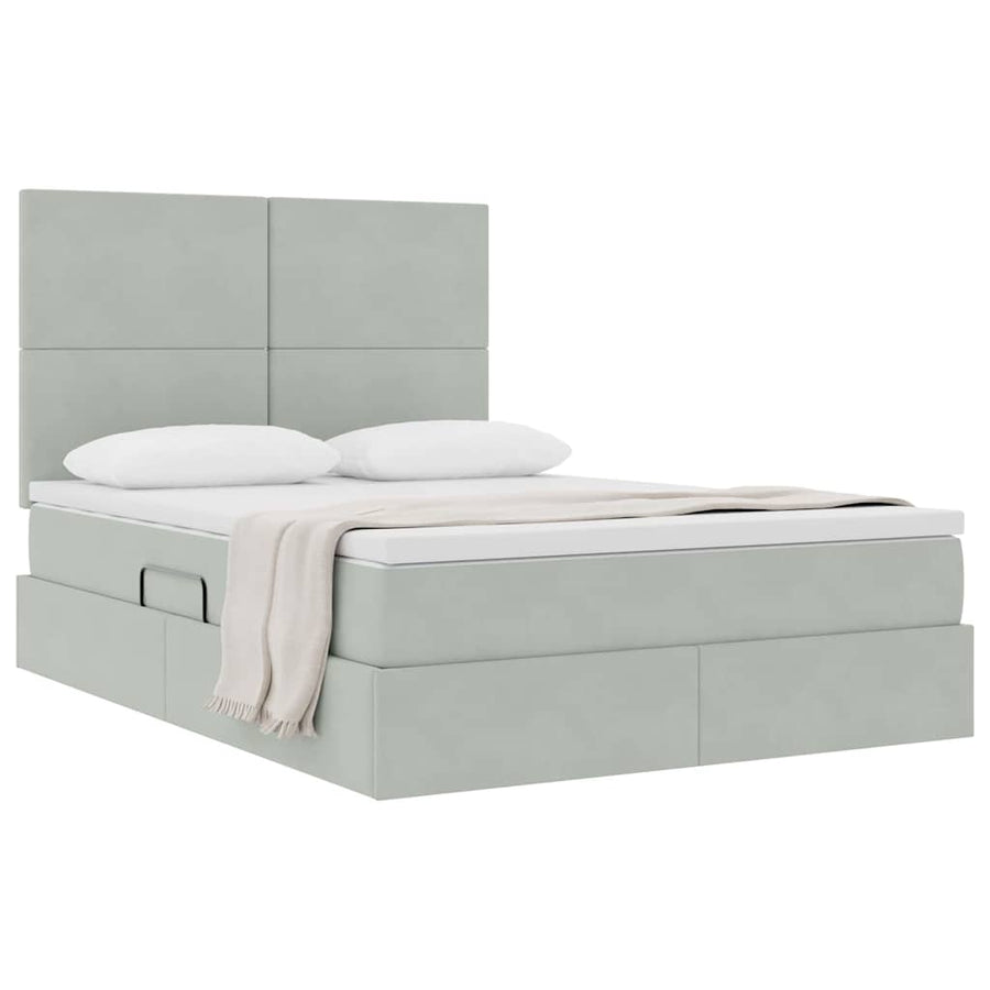 Opbergbed met LED met matras Lichtgrijs 140 x 200 cm Fluweel
