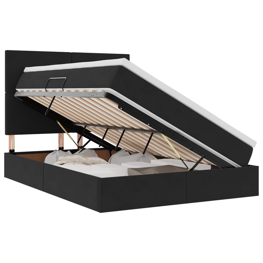Opbergbed met LED met matras Zwart 140 x 200 cm Fluweel