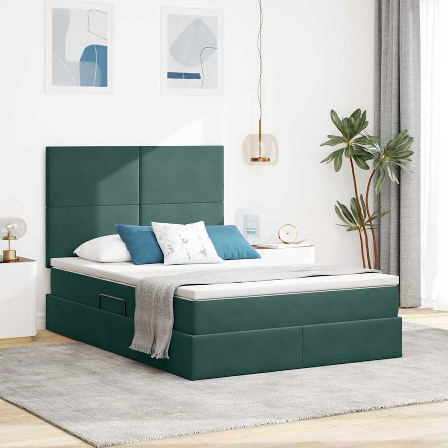 Opbergbed met LED met matras Donkergroen 140 x 200 cm Fluweel
