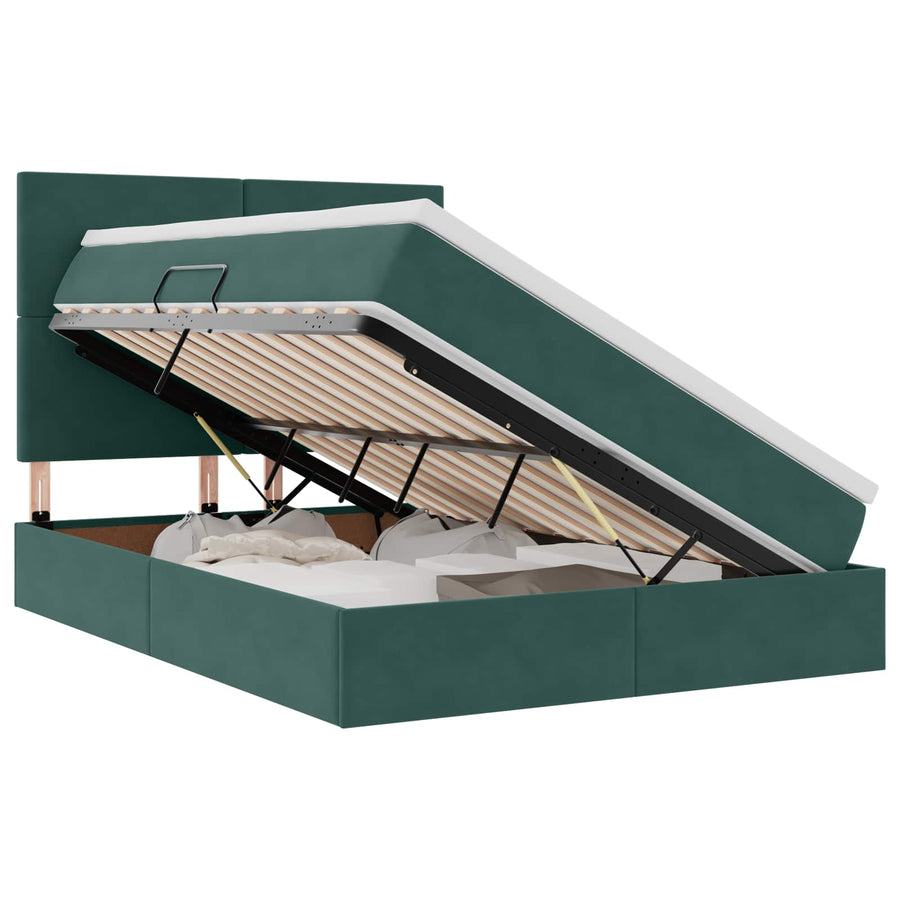 Opbergbed met LED met matras Donkergroen 140 x 200 cm Fluweel