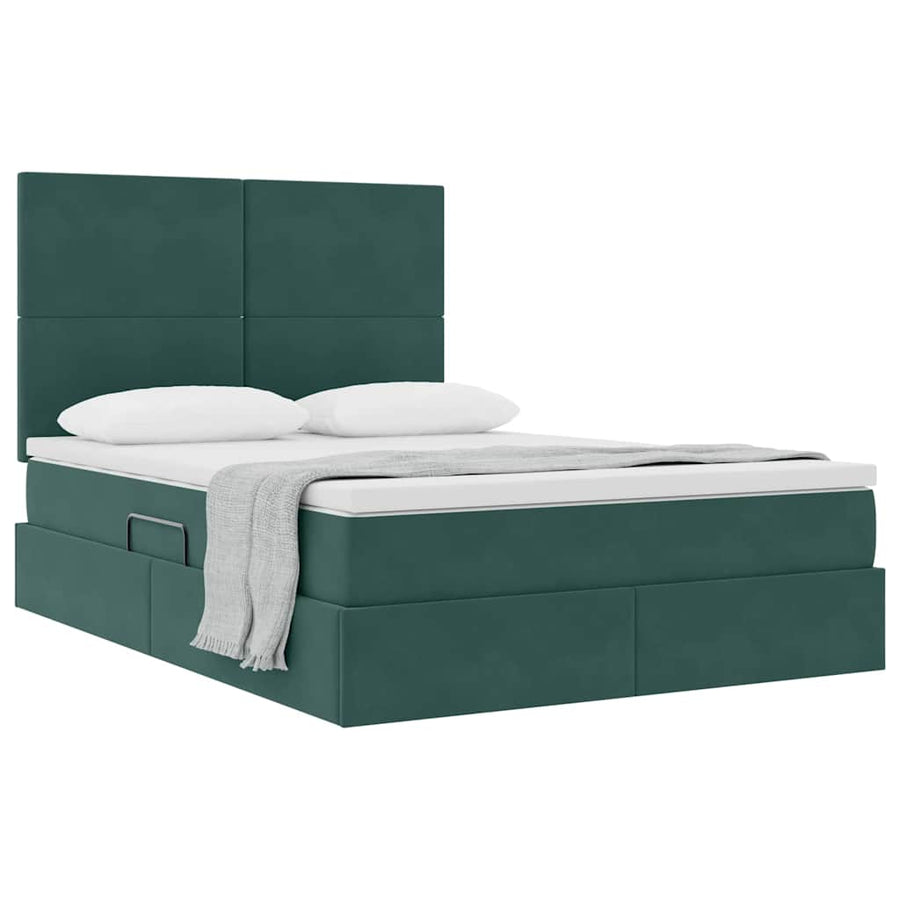 Opbergbed met LED met matras Donkergroen 140 x 200 cm Fluweel
