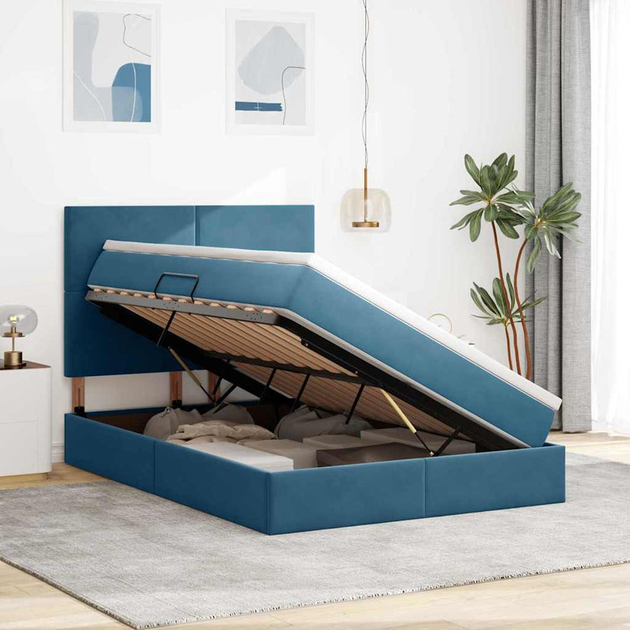 Opbergbed met LED met matras Donkerblauw 140 x 200 cm Fluweel