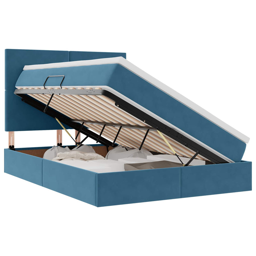 Opbergbed met LED met matras Donkerblauw 140 x 200 cm Fluweel