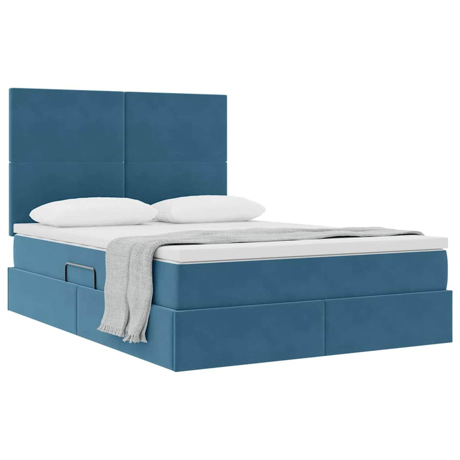 Opbergbed met LED met matras Donkerblauw 140 x 200 cm Fluweel