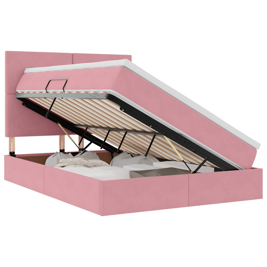 Opbergbed met LED met matras Roze 140 x 200 cm Fluweel