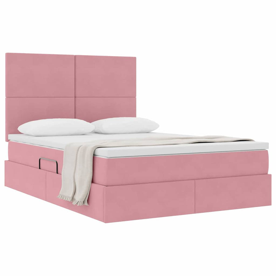 Opbergbed met LED met matras Roze 140 x 200 cm Fluweel