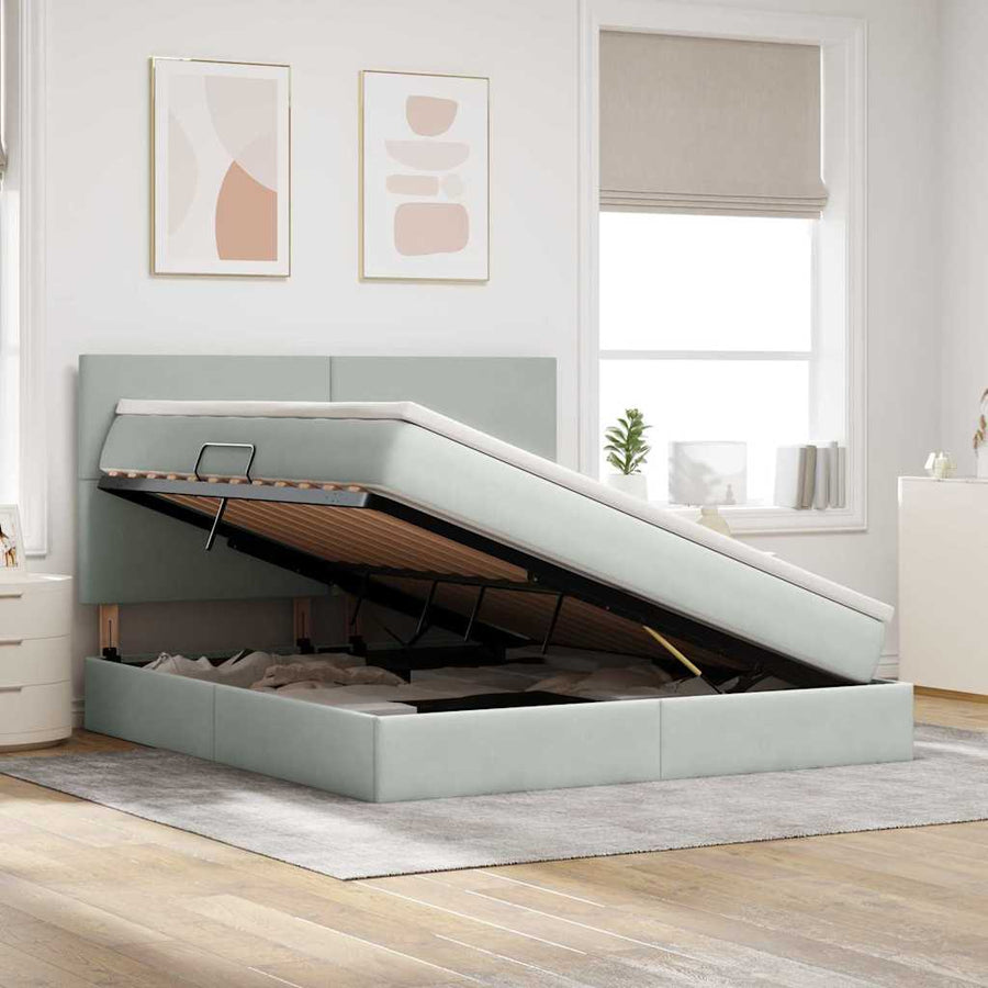 Opbergbed met LED met matras Lichtgrijs 160 x 200 cm Fluweel