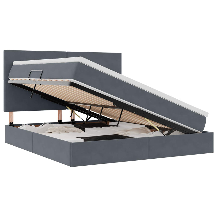 Opbergbed met LED met matras Donkergrijs 160 x 200 cm Fluweel