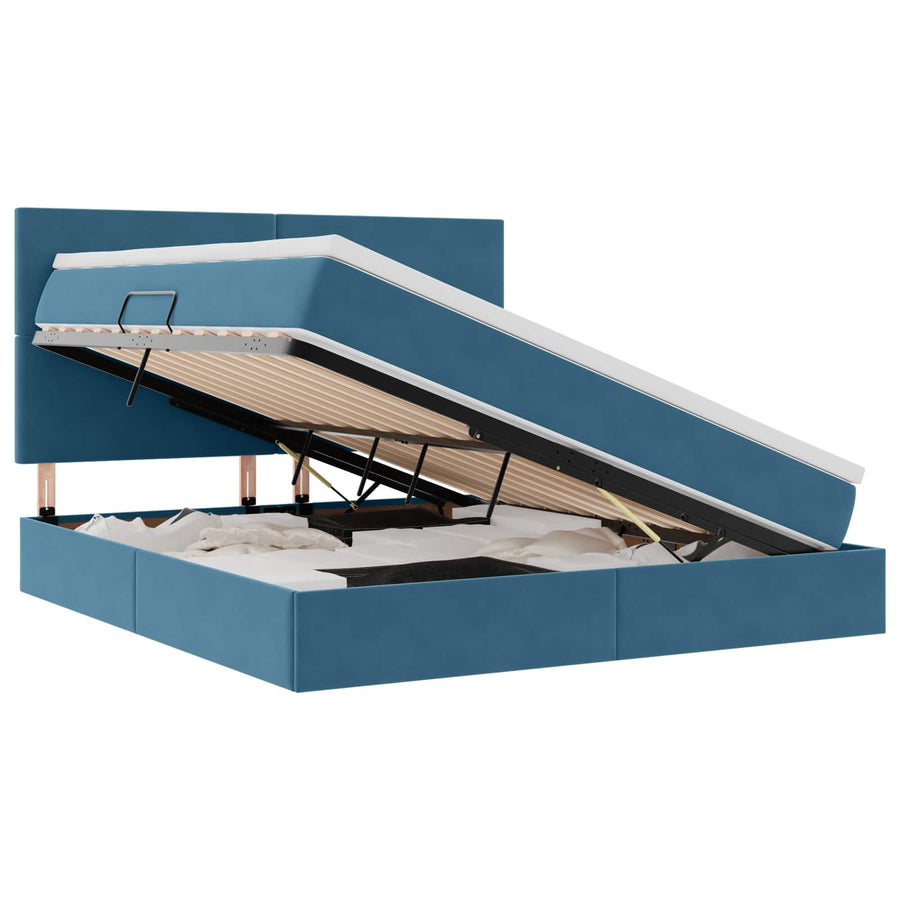 Opbergbed met LED met matras Donkerblauw 160 x 200 cm Fluweel