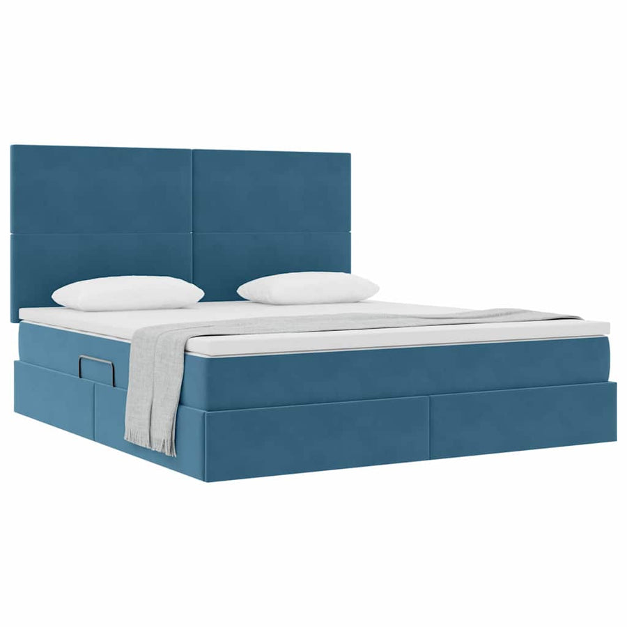 Opbergbed met LED met matras Donkerblauw 160 x 200 cm Fluweel