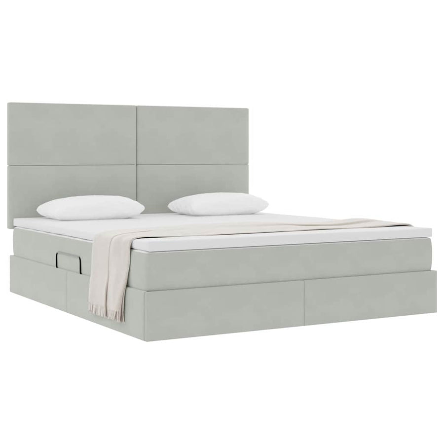 Opbergbed met LED met matras Lichtgrijs 180 x 200 cm Fluweel