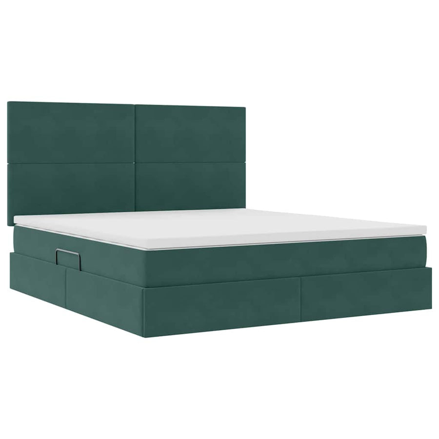 Opbergbed met LED met matras Donkergroen 180 x 200 cm Fluweel