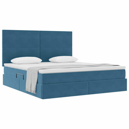 Opbergbed met LED met matras Donkerblauw 180 x 200 cm Fluweel