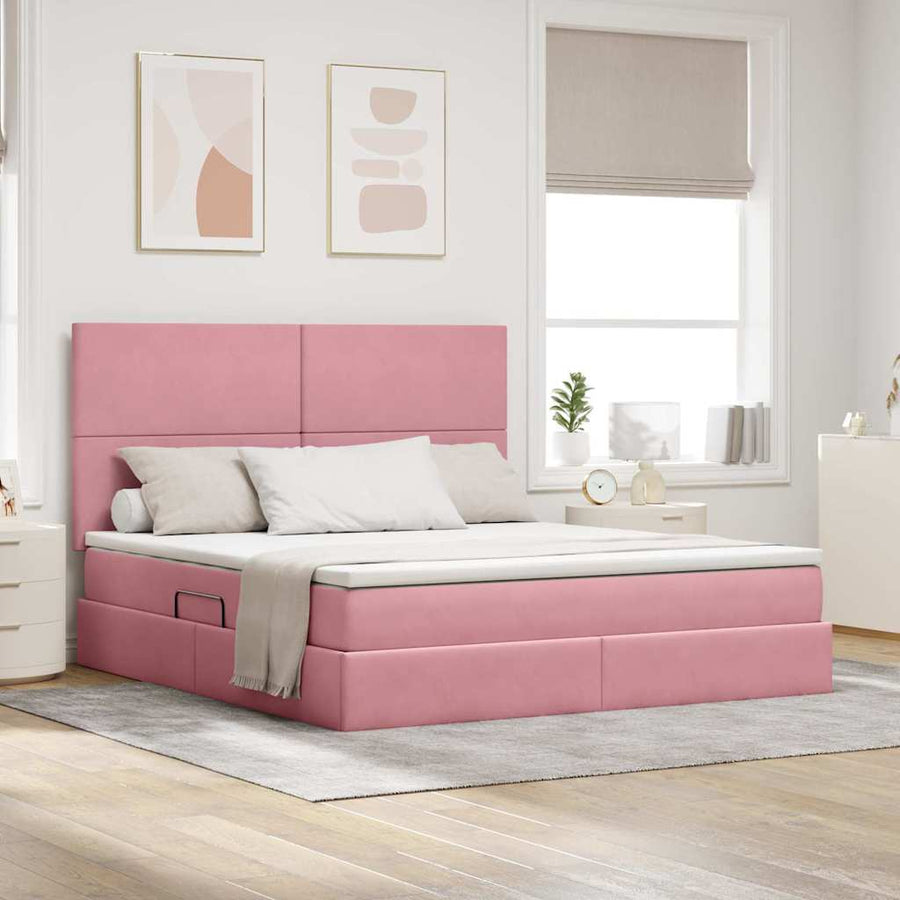 Opbergbed met LED met matras Roze 180 x 200 cm Fluweel