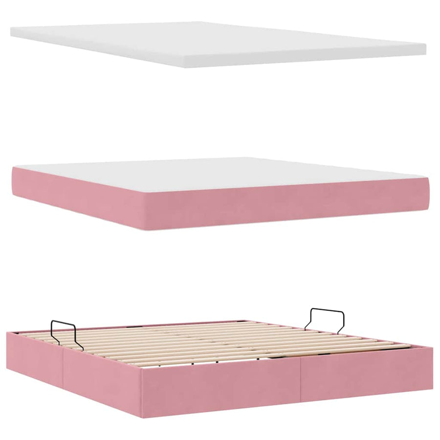 Opbergbed met LED met matras Roze 180 x 200 cm Fluweel