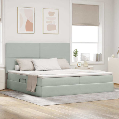 Opbergbed met LED met matras Lichtgrijs 200 x 200 cm Fluweel
