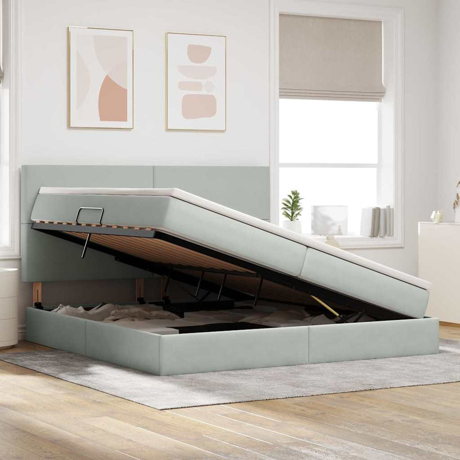 Opbergbed met LED met matras Lichtgrijs 200 x 200 cm Fluweel