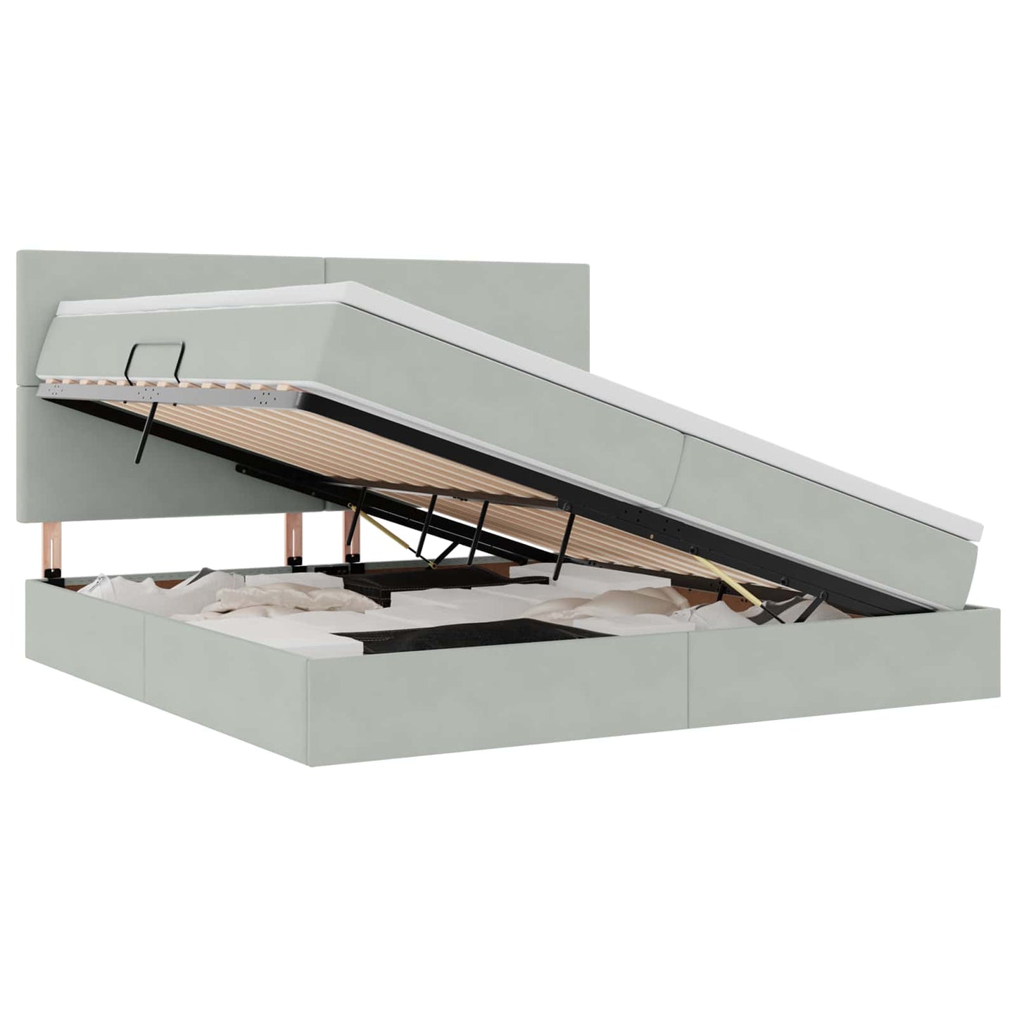 Opbergbed met LED met matras Lichtgrijs 200 x 200 cm Fluweel