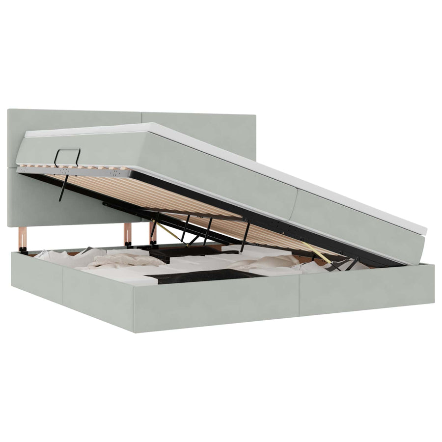 Opbergbed met LED met matras Lichtgrijs 200 x 200 cm Fluweel