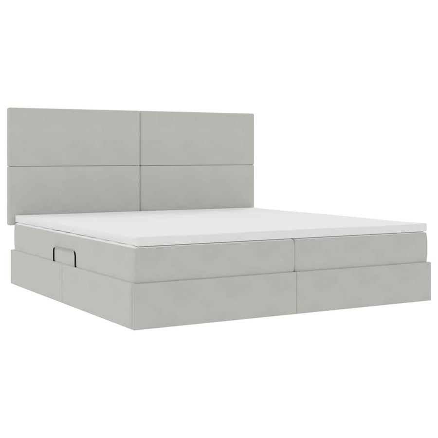 Opbergbed met LED met matras Lichtgrijs 200 x 200 cm Fluweel