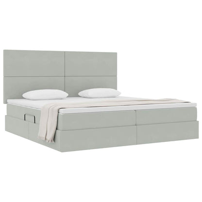Opbergbed met LED met matras Lichtgrijs 200 x 200 cm Fluweel