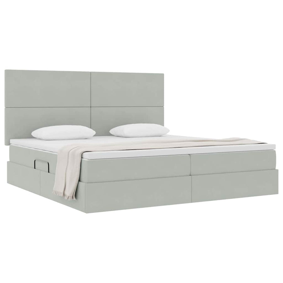 Opbergbed met LED met matras Lichtgrijs 200 x 200 cm Fluweel