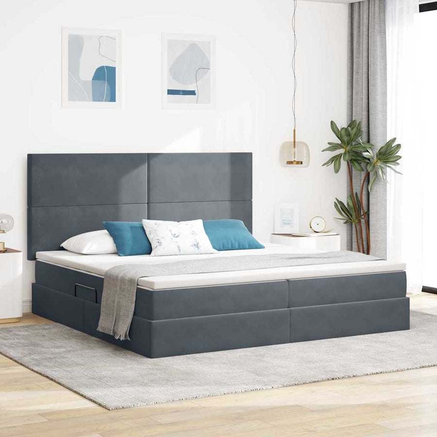Opbergbed met LED met matras Donkergrijs 200 x 200 cm Fluweel