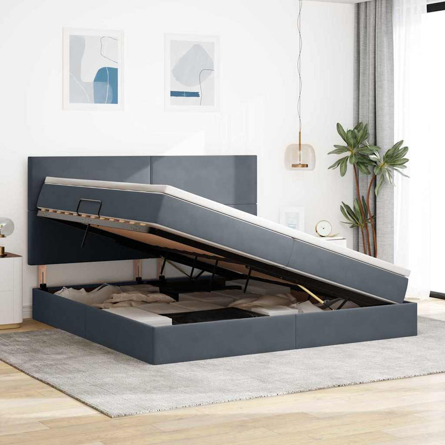 Opbergbed met LED met matras Donkergrijs 200 x 200 cm Fluweel