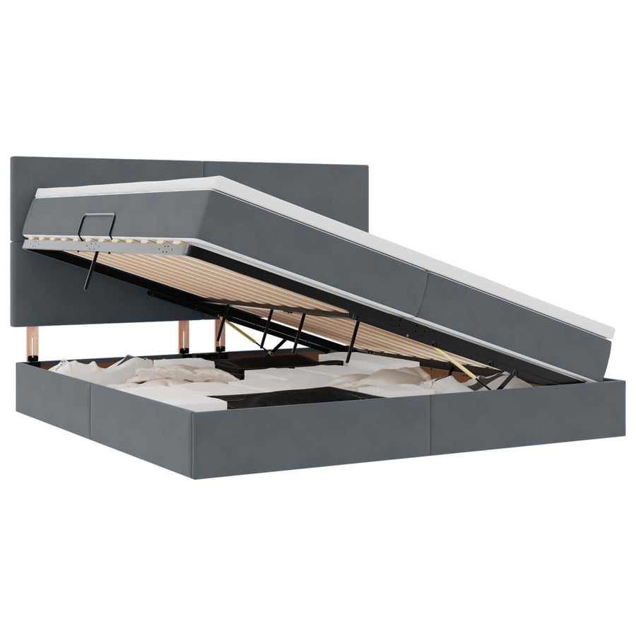 Opbergbed met LED met matras Donkergrijs 200 x 200 cm Fluweel