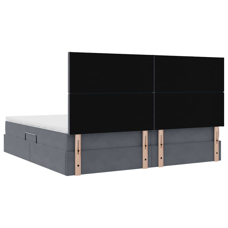Opbergbed met LED met matras Donkergrijs 200 x 200 cm Fluweel