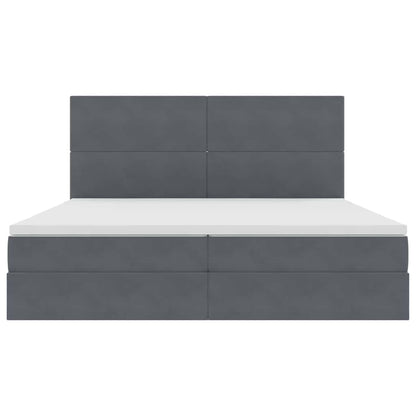 Opbergbed met LED met matras Donkergrijs 200 x 200 cm Fluweel