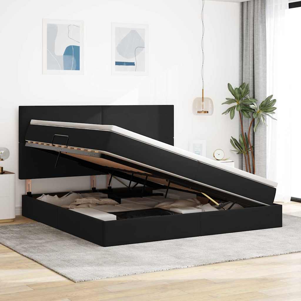 Opbergbed met LED met matras Zwart 200 x 200 cm Fluweel